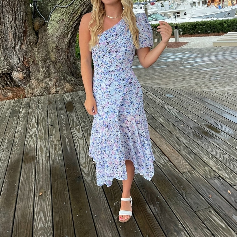 ASTR One Shoulder Floral Dress - Blue and Purple